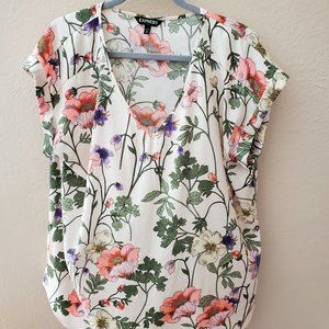 Express Floral Cuffed Short Sleeve Top, XL